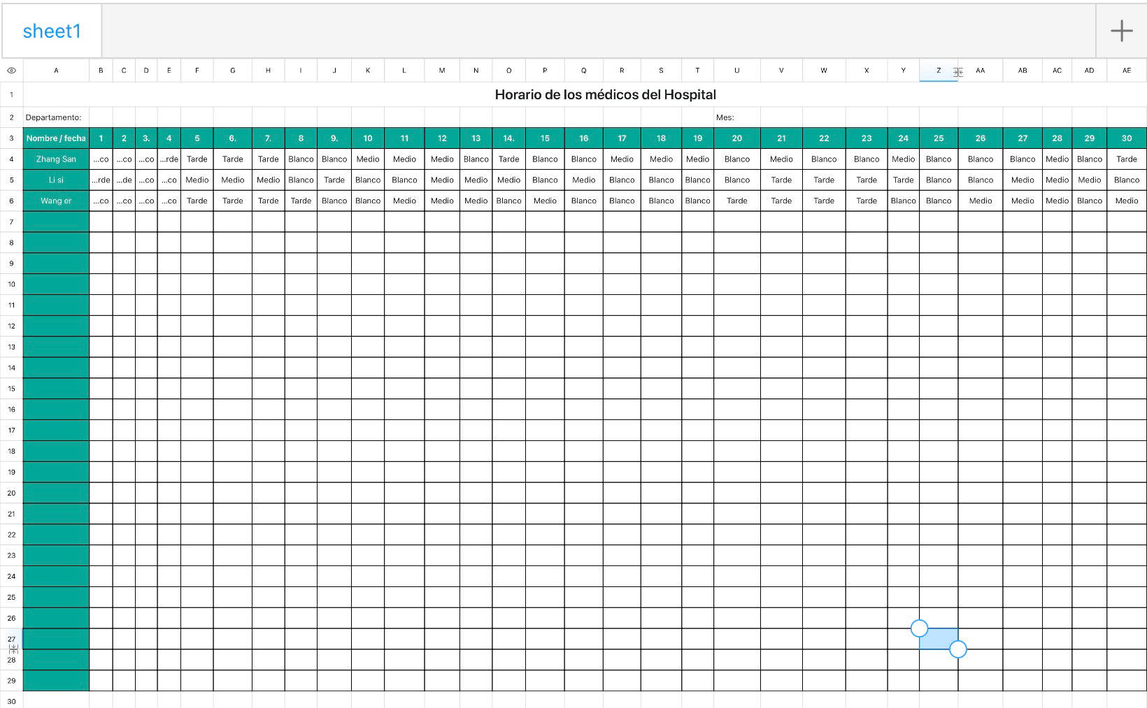 Horario de los médicos del Hospital